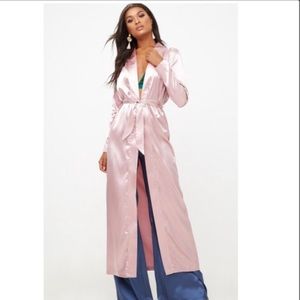 NWT Pretty Little Thing pink satin belted duster